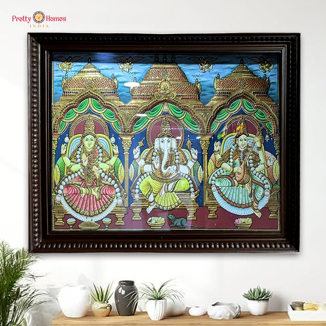 ganesh lakshmi saraswati god idol gold foil tanjore painting
