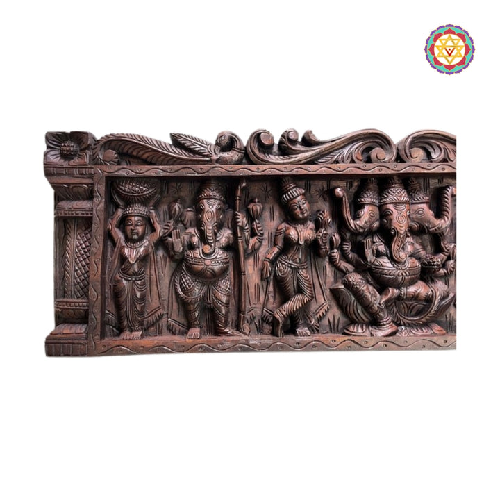 hand carved ganesha wall decor teak wood panel