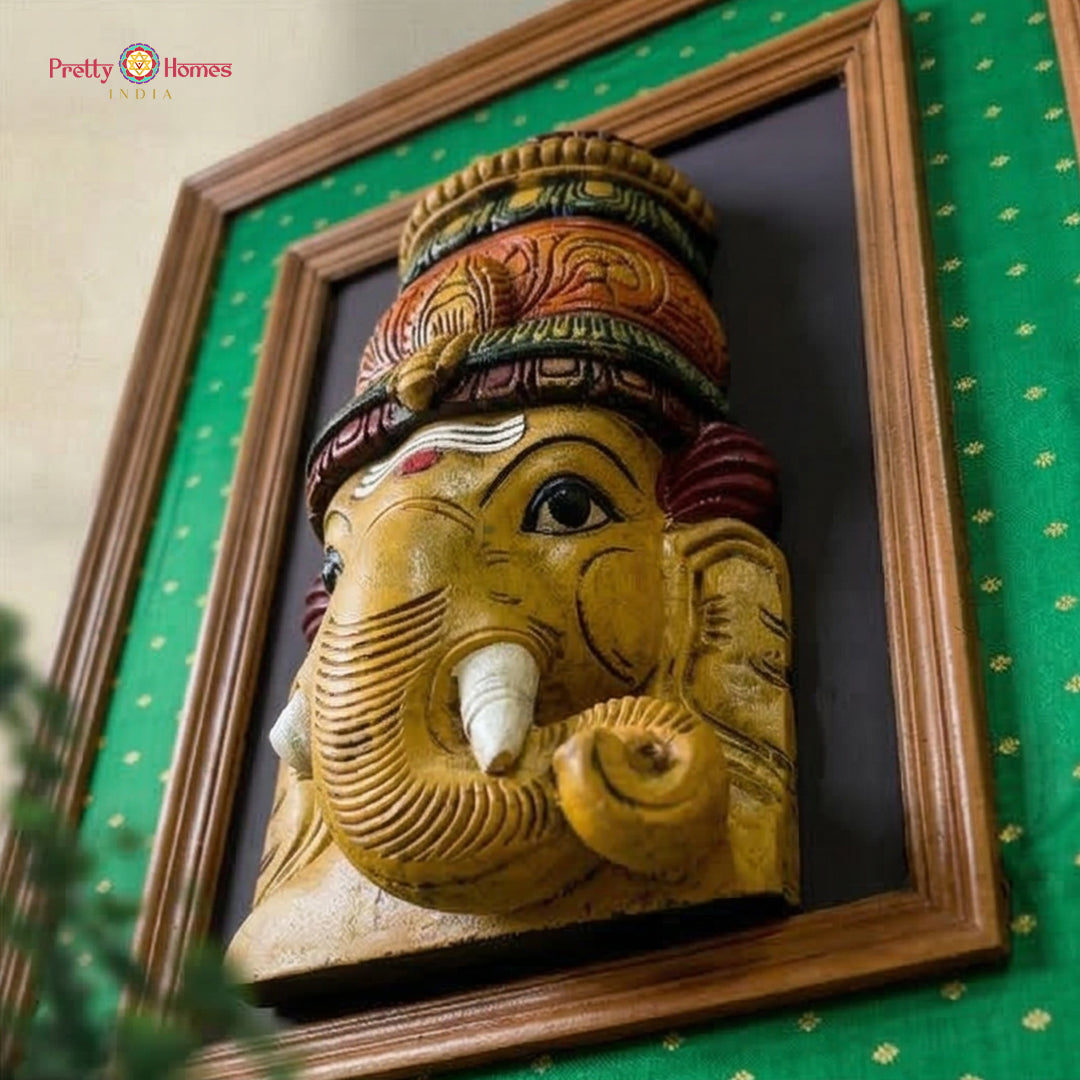 wooden face wall hanging lord ganesha traditional art