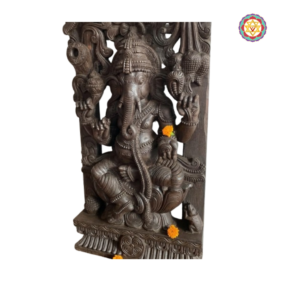 Ornate Lord Ganesha handmade wall decor wooden sculpture