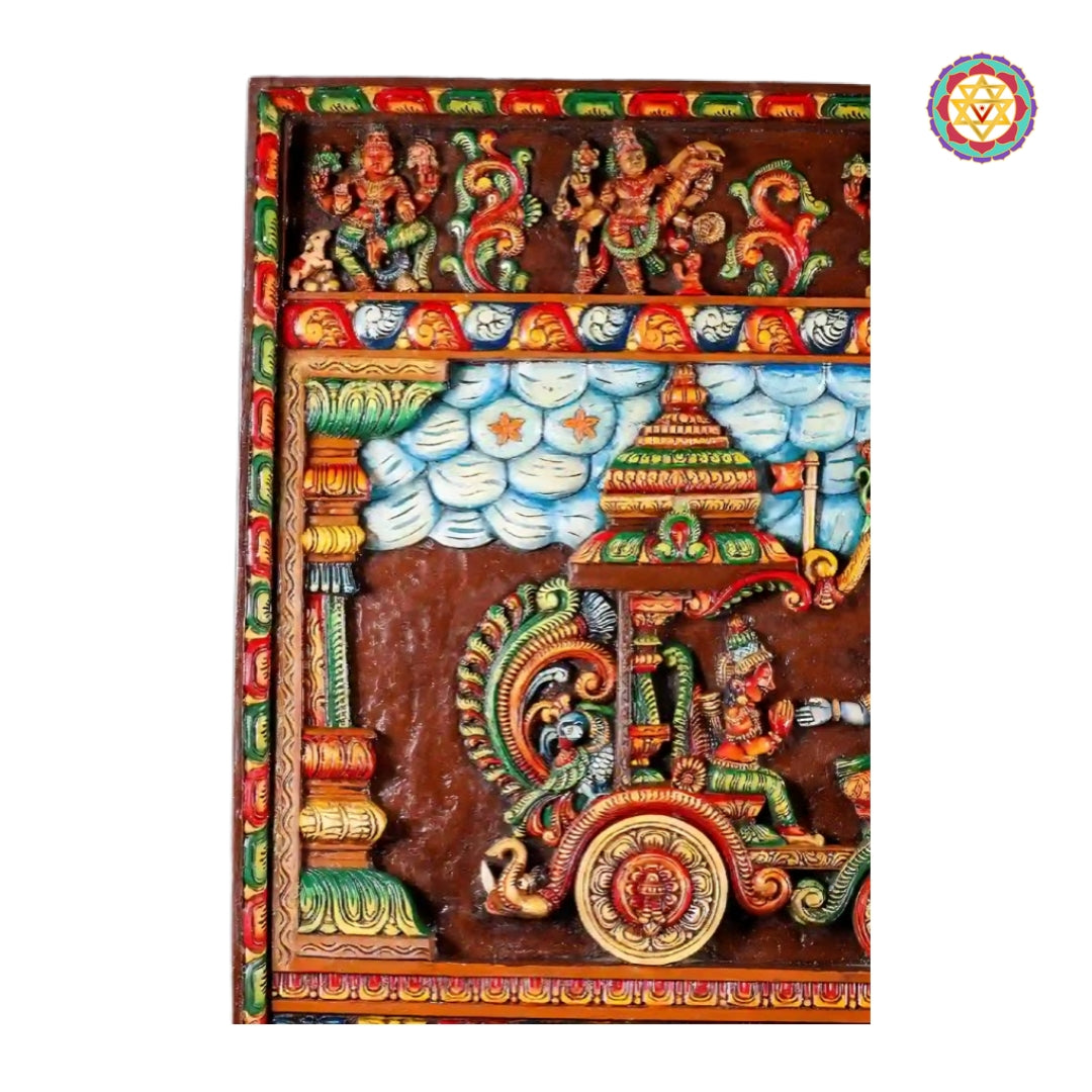 Traditional Wooden Krishna Wall Hanging Multicolour Finish