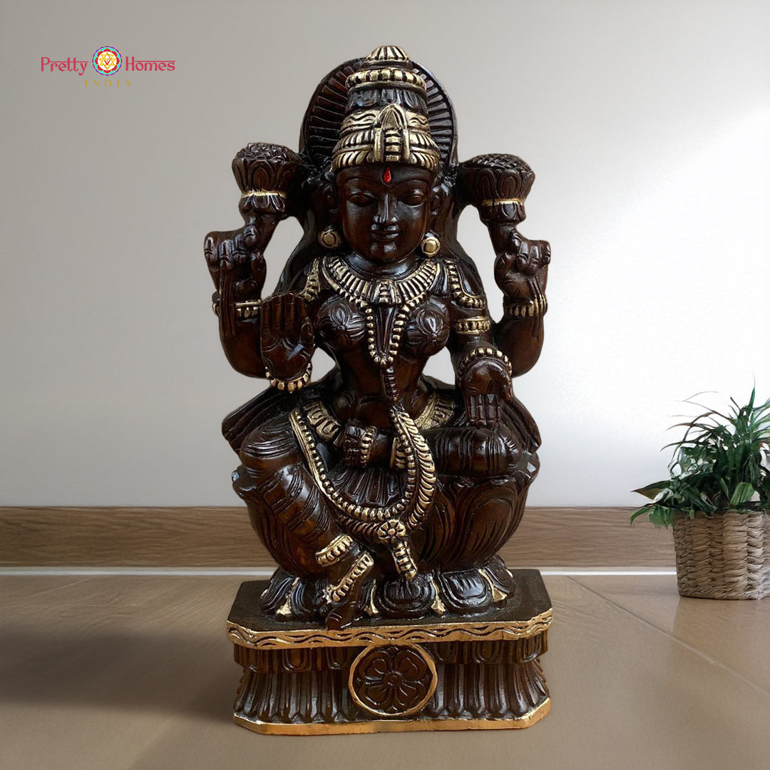 Woodcarved antique gold traditional Nandi statue with devotional heritage design