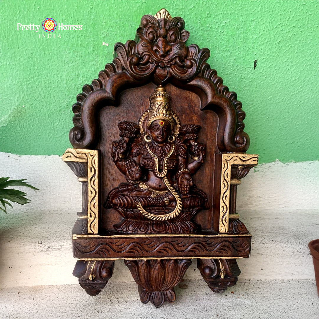 Goddess Lakshmi wood wall panel with antique gold finish