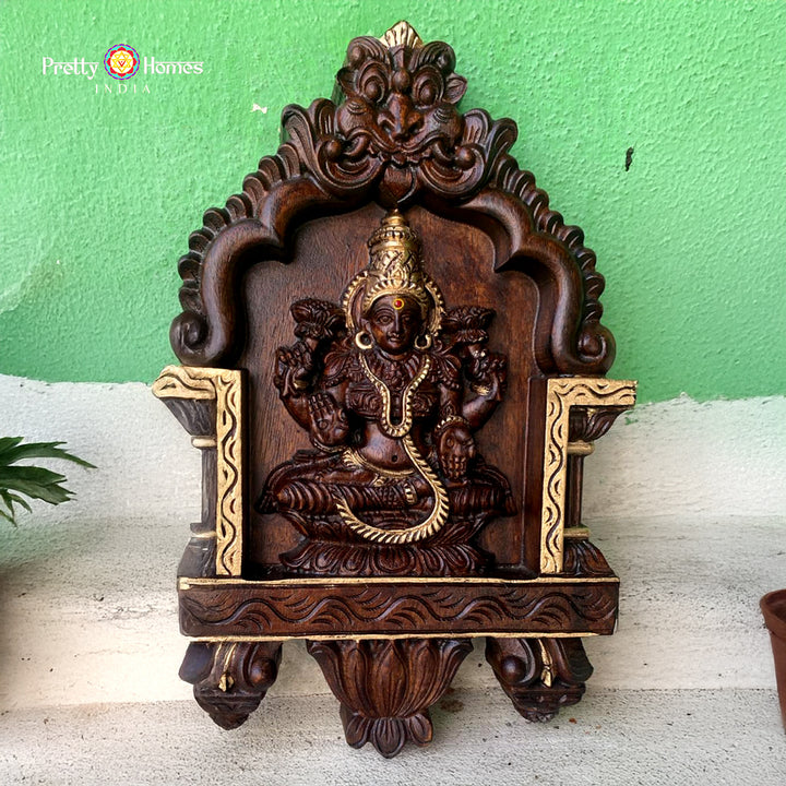 Goddess Lakshmi wood wall panel with antique gold finish