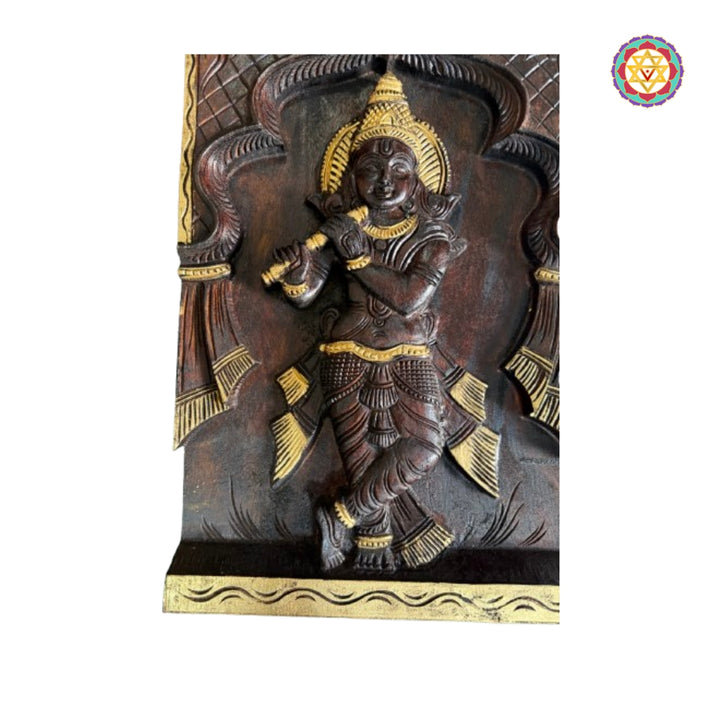 Traditional god statue Krishna wood carving wall decor