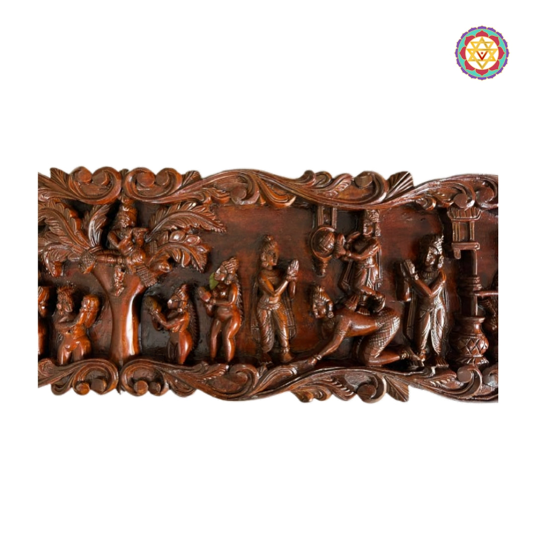 hand carved krishna leela wood carving wall art