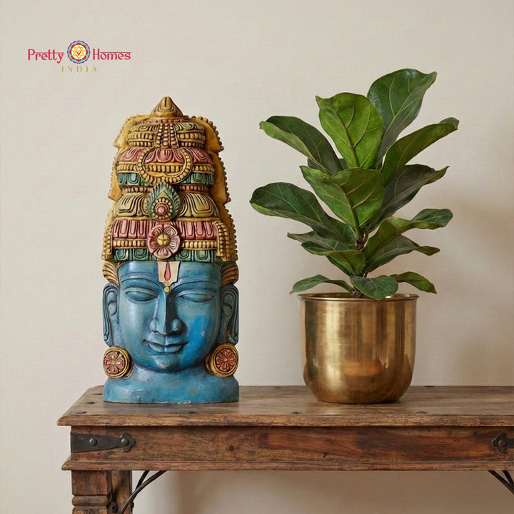 Hand-carved Lord Vishnu tabletop sculpture with traditional divine artistry