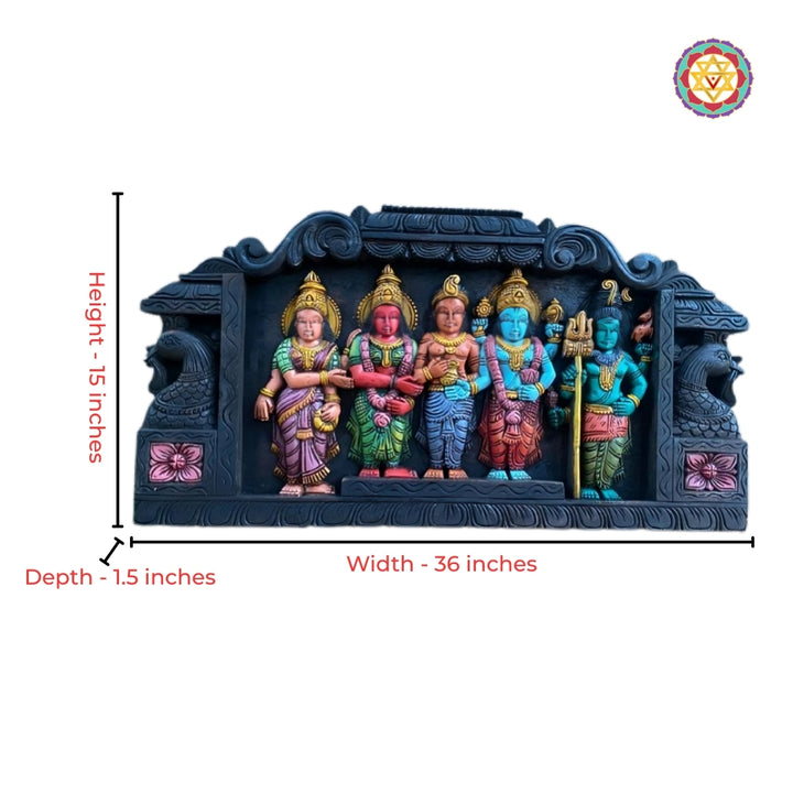 Close-up detailing of gopuram-inspired carving on wooden wall decor panel