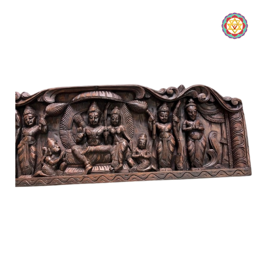 ramayana wooden wall panel with rama sita lakshmana hanuman