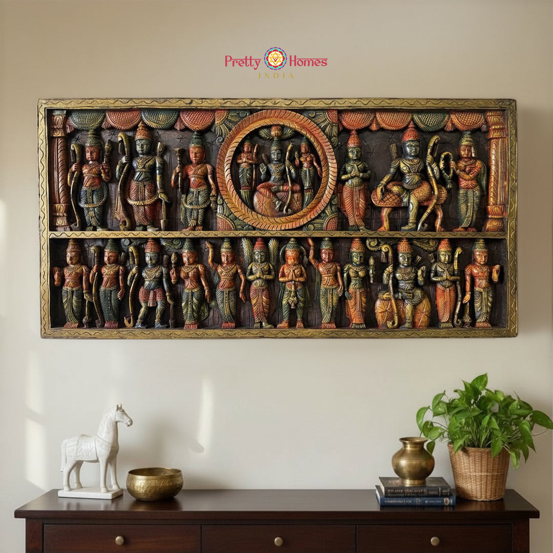 Ramayana Ram Leela wood carved wall panel