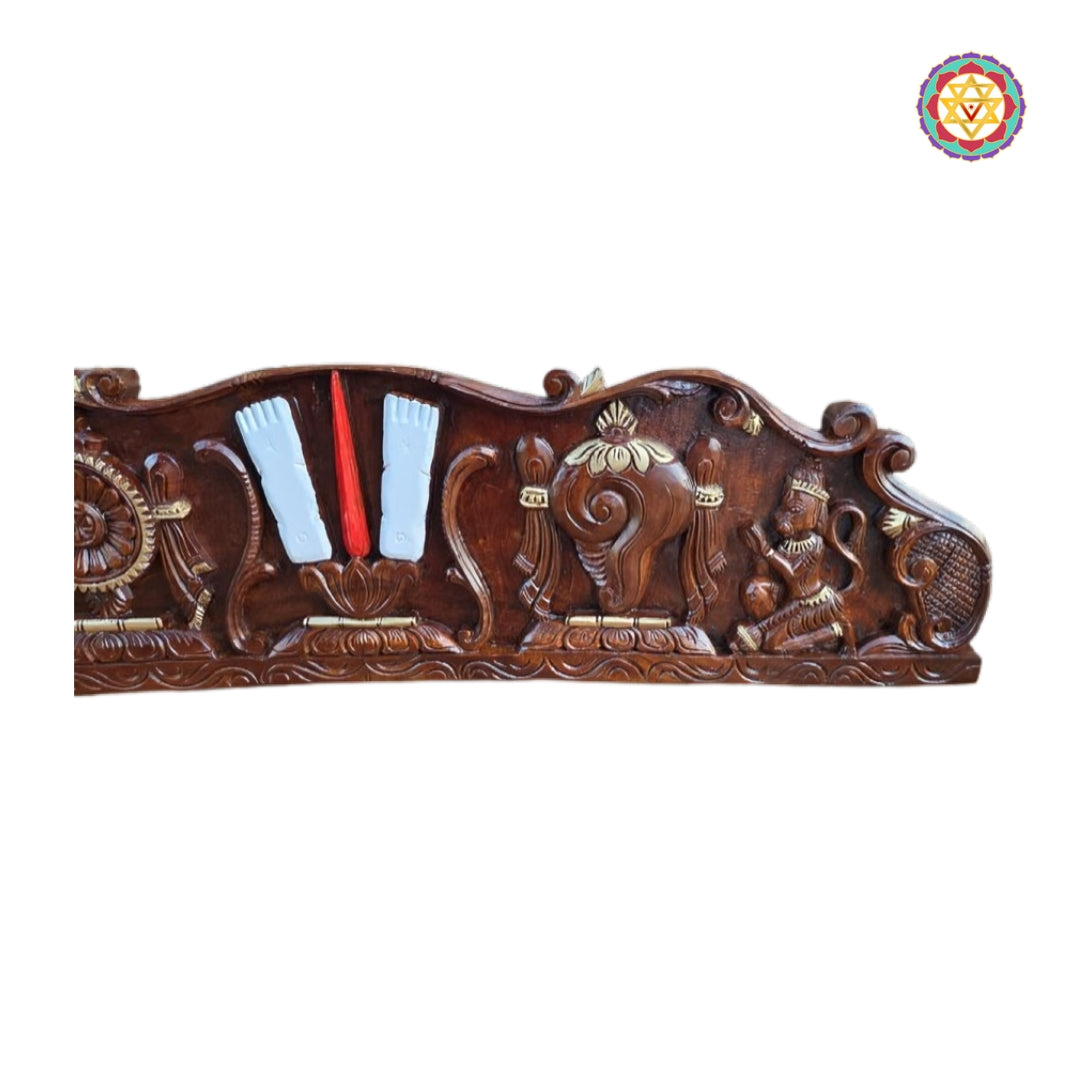 Traditional temple-style craftsmanship of Shankh Chakra Namam horizontal panel