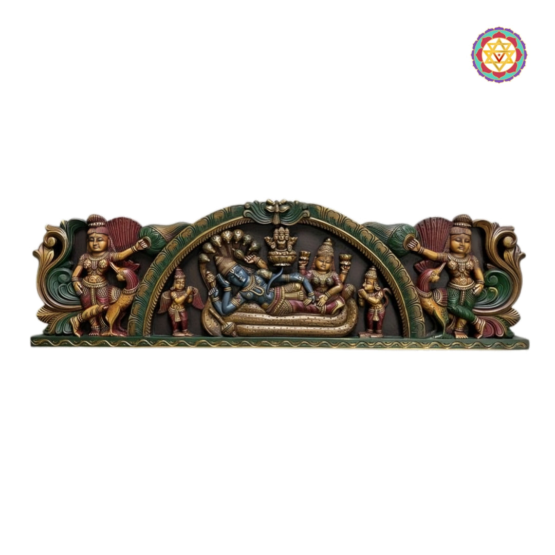 traditional vishnu wooden wall panel temple art