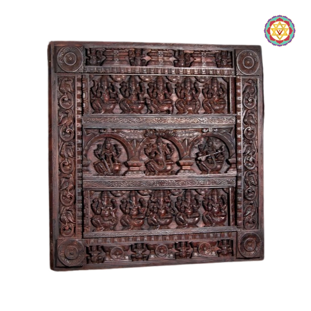 Ganesh Lakshmi Saraswati Wall Frame teak wood