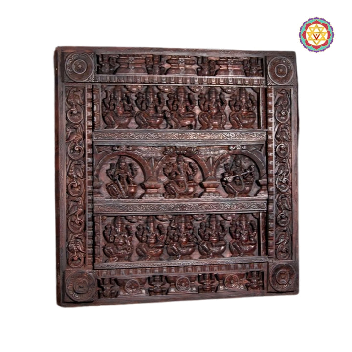 Ganesh Lakshmi Saraswati Wall Frame teak wood