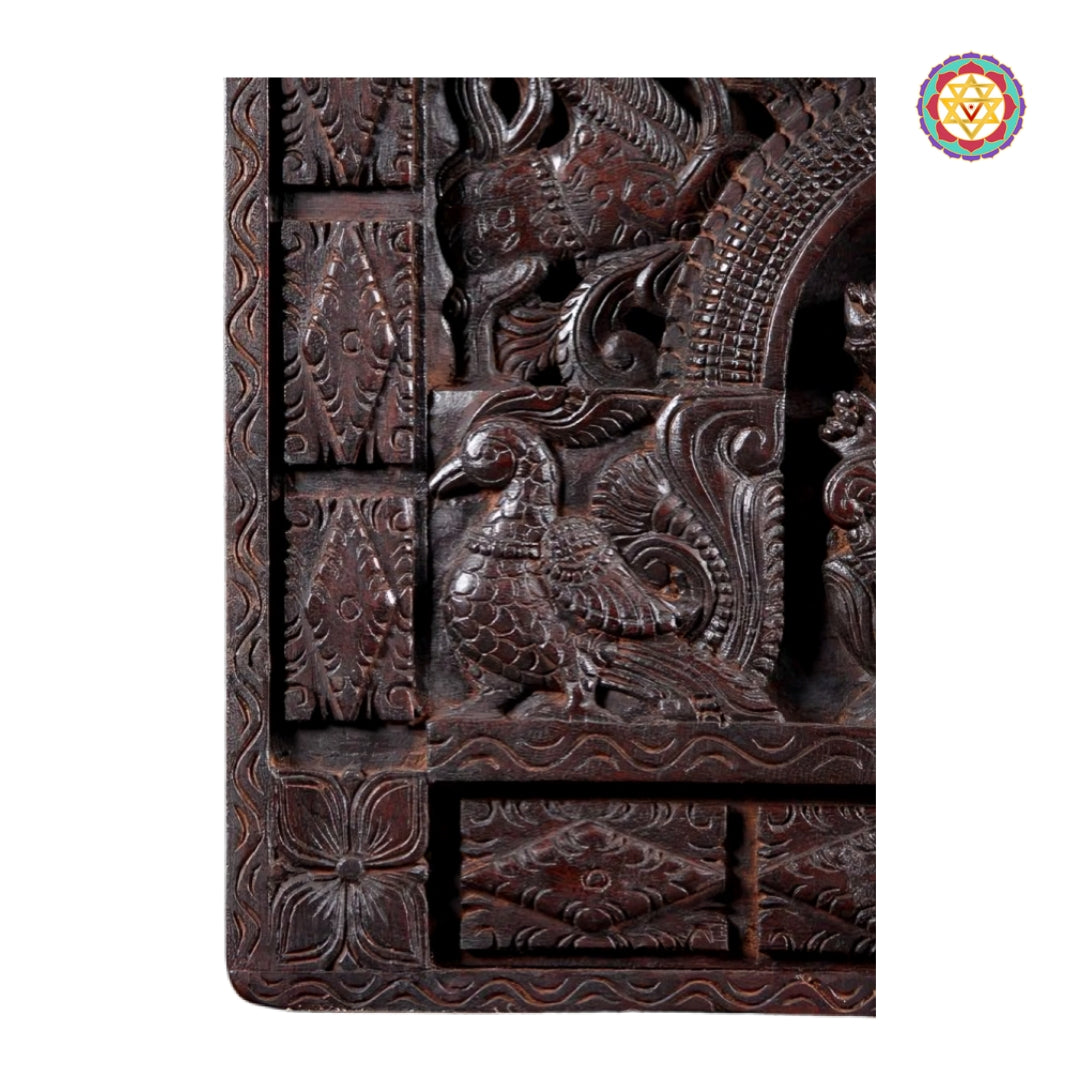 Intricately Carved Ganesh–Lakshmi–Saraswati Wall Decor Teak Wood