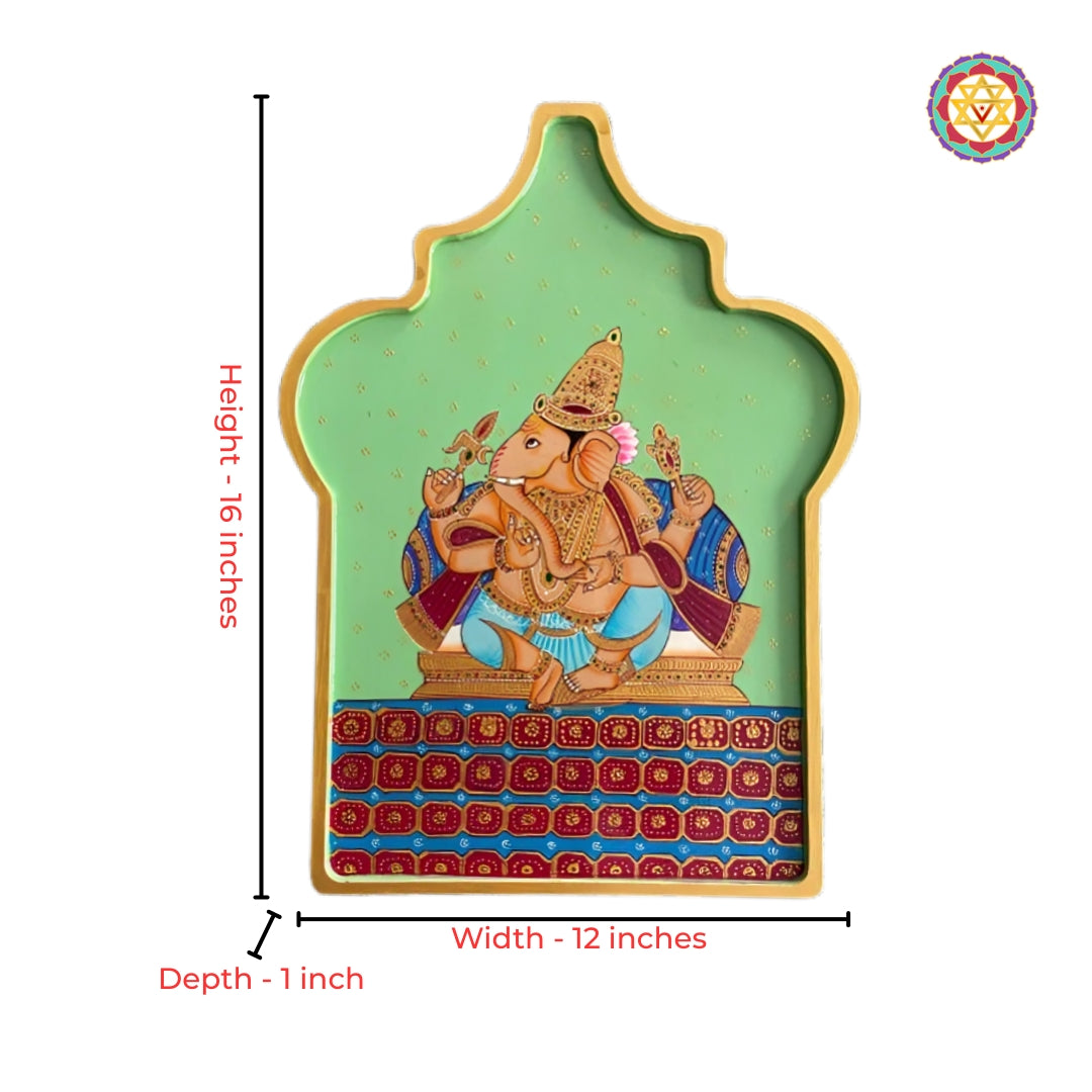 Close-up detailing of Ganesha arabesque wall decor plate with heritage artistry