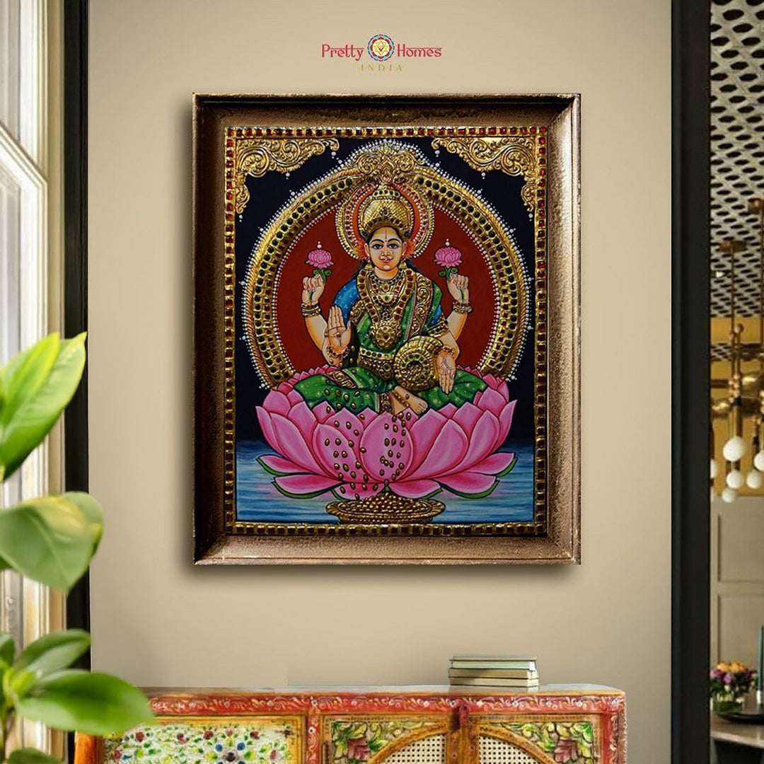 Hand painted paintings of Goddess Dhan Lakshmi in Tanjore style.