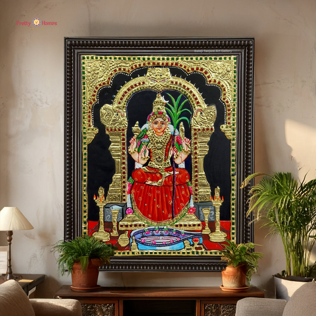 Hand painted paintings of Goddess Rajarajeshwari in Tanjore style.