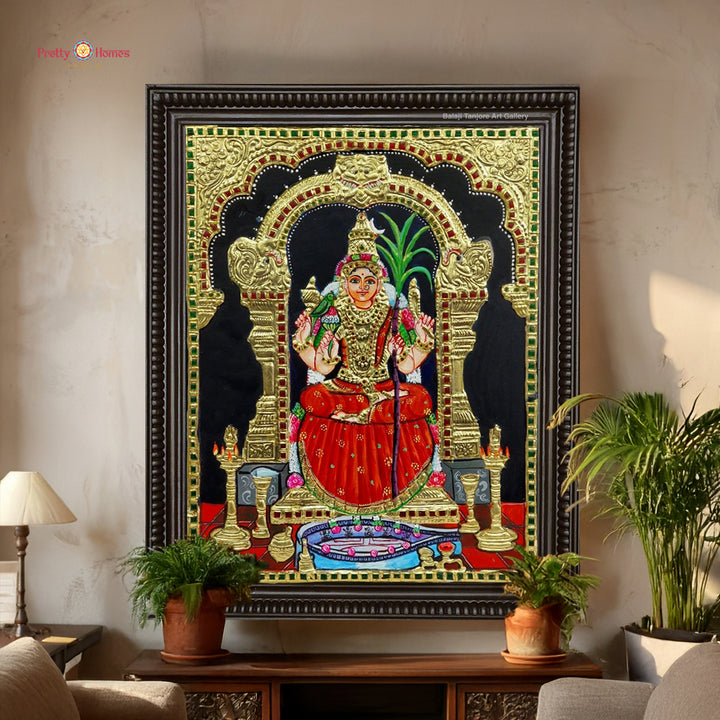Hand painted paintings of Goddess Rajarajeshwari in Tanjore style.