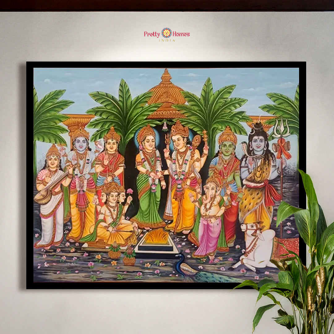 Hand painted paintings of Srinivasa Kalyanam in Pichwai style.