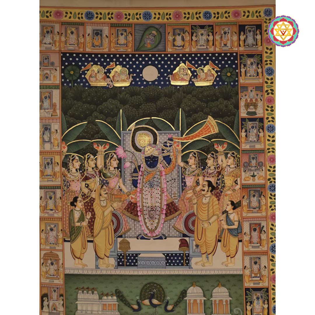 hand painted pichwai painting antique finish shrinathji rajbhog