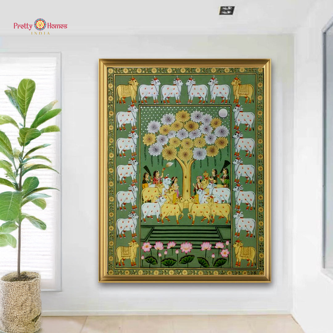 Handpainted Pichwai of Khejri Pujan ritual in traditional Nathdwara devotional art style