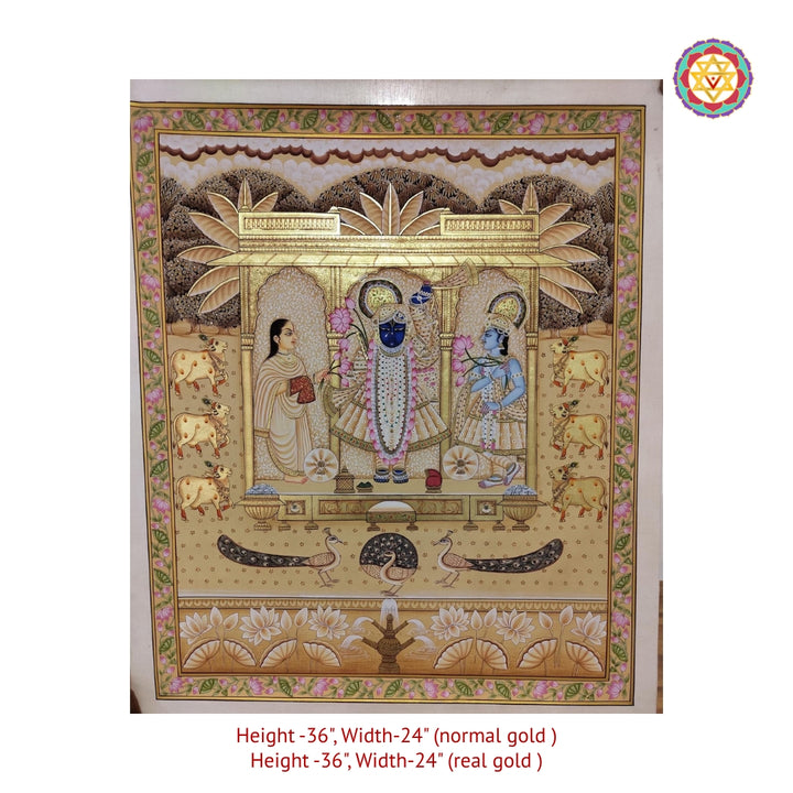 Traditional Nathdwara Pichwai painting with devotional lotus detailing