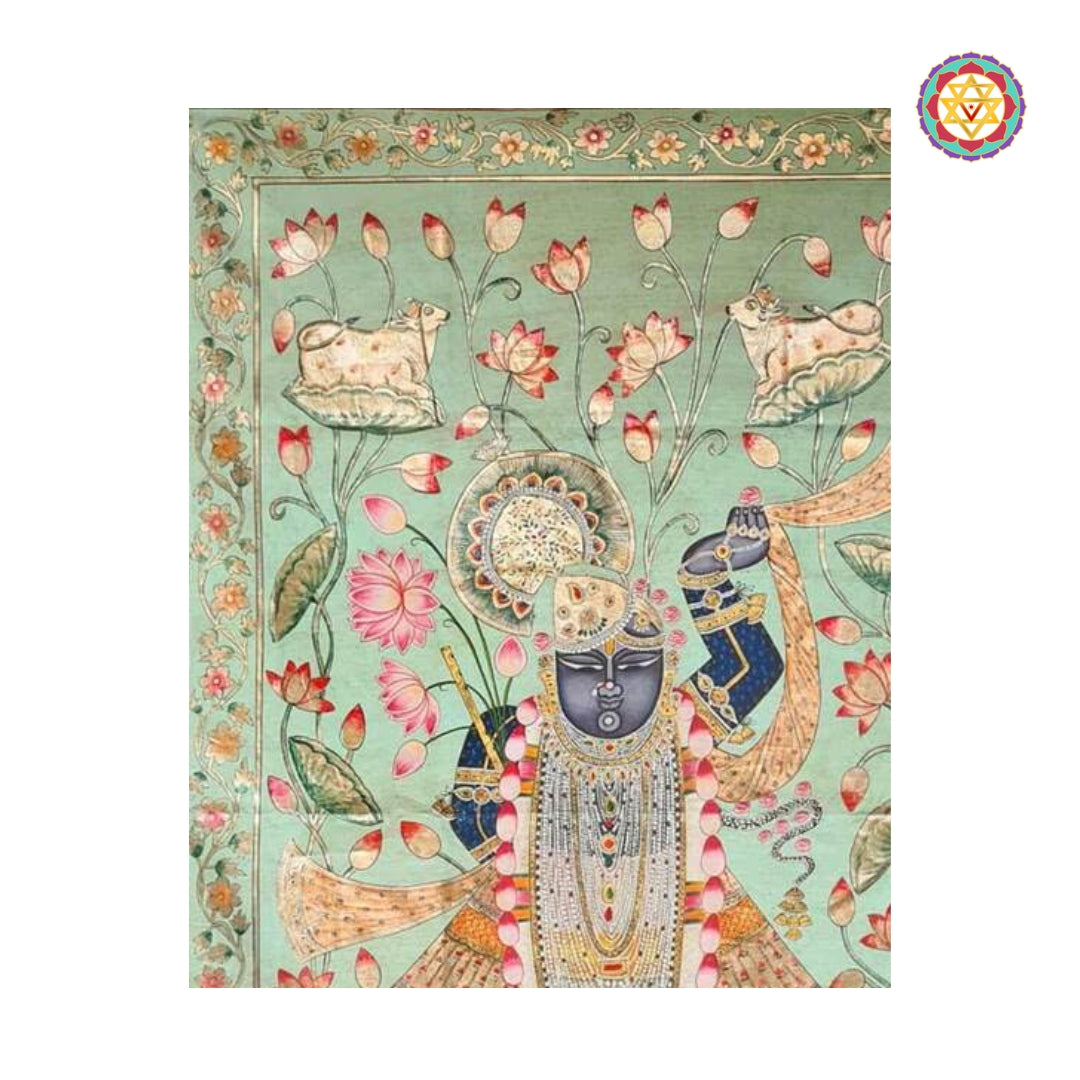 Close-up view of decorative set with fine handcrafted traditional motifs