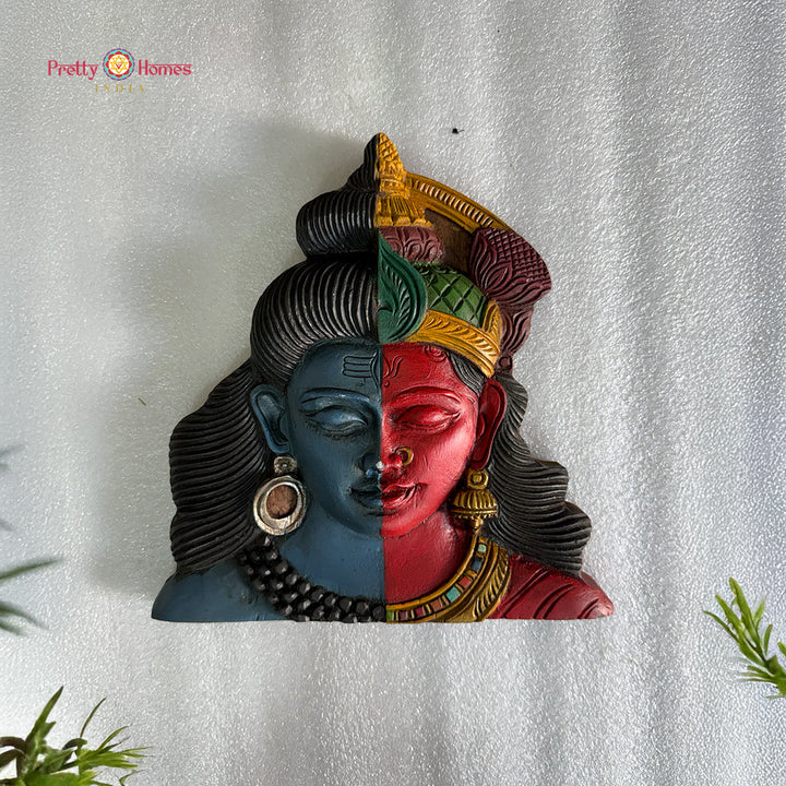 hand carved wooden ardhanarishvara wall mask