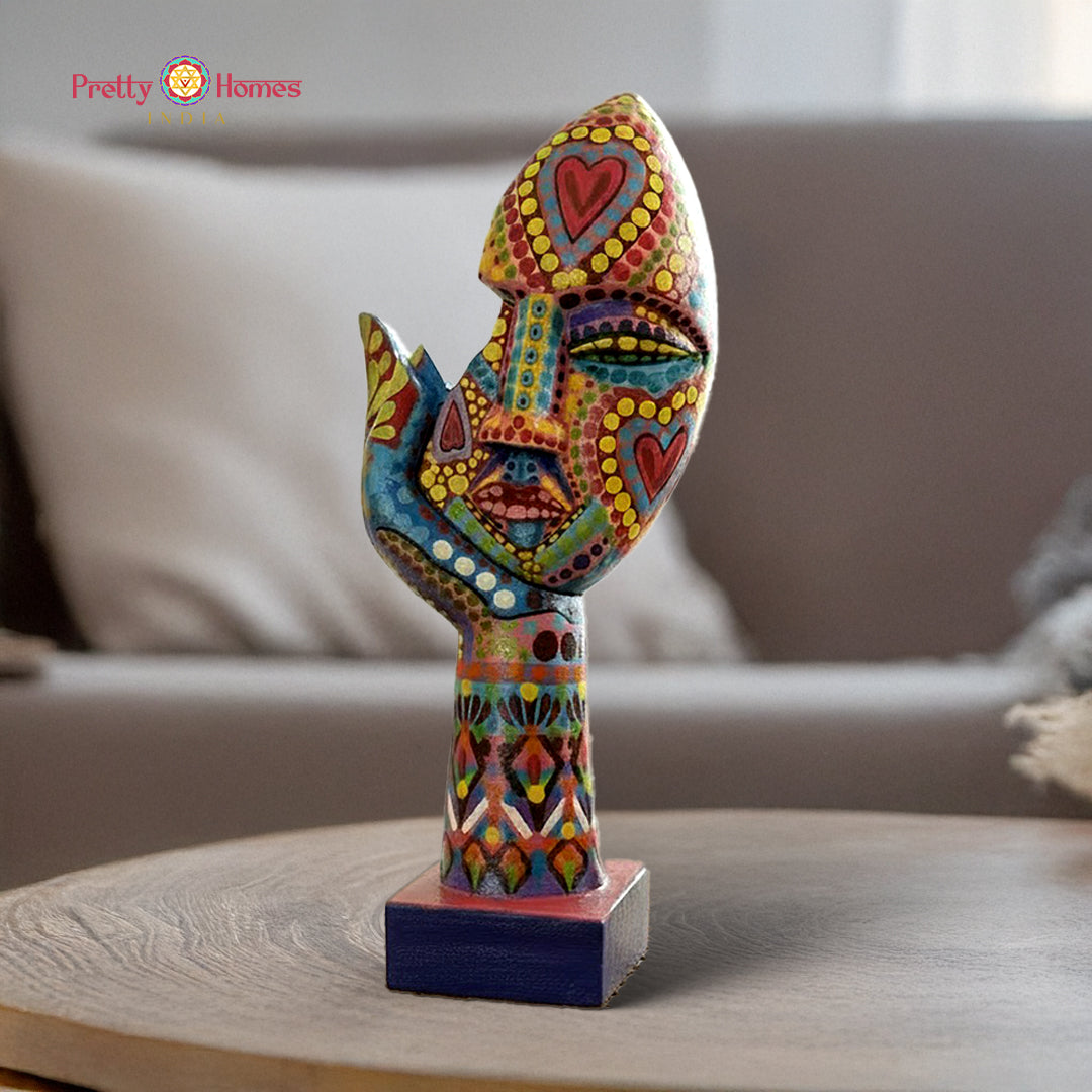 handcarved modern lady face wooden sculpture