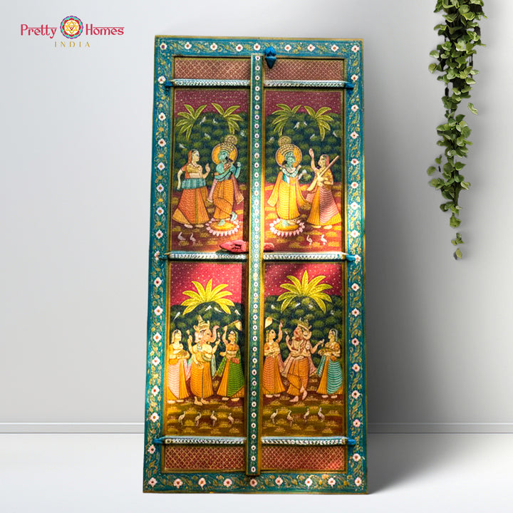 handcarved radha krishna door style wall panel