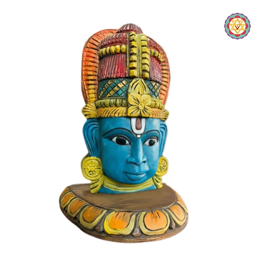 handcarved Vishnu wooden decor with vintage stand