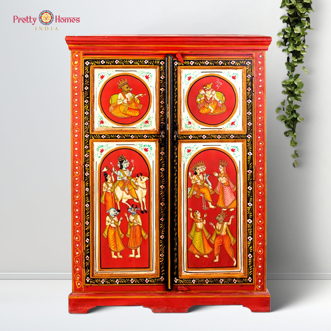 handcarved wooden storage cabinet handpainted décor