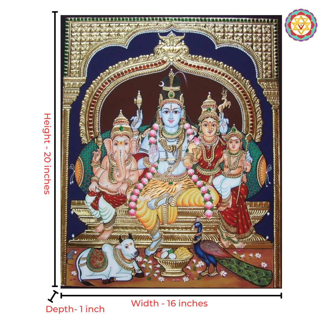 Handcrafted home decor items Shiva family Tanjore art.