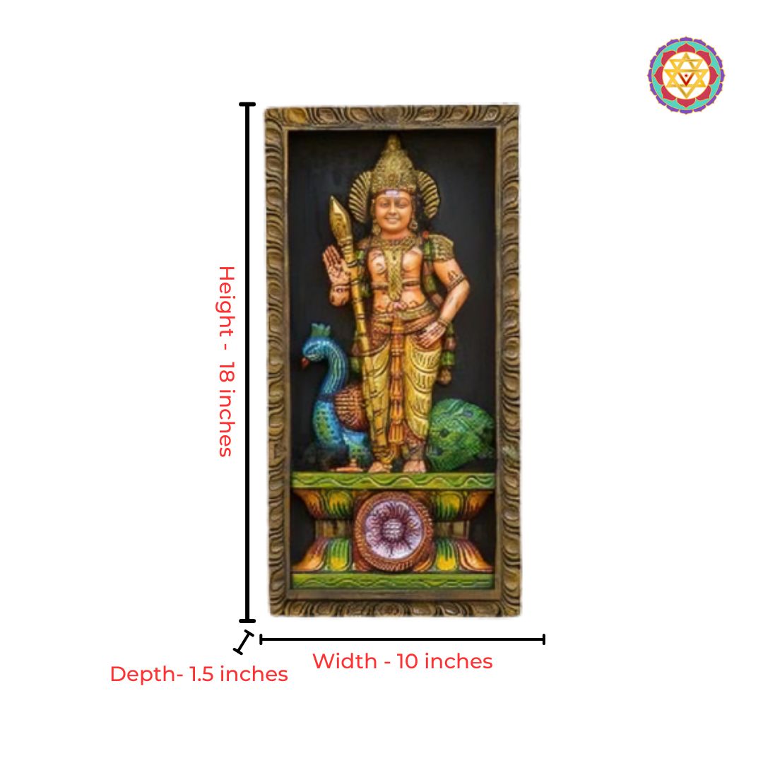 wooden wall panel lord murugan carved artwork