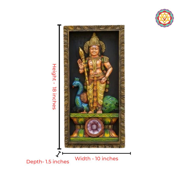wooden wall panel lord murugan carved artwork