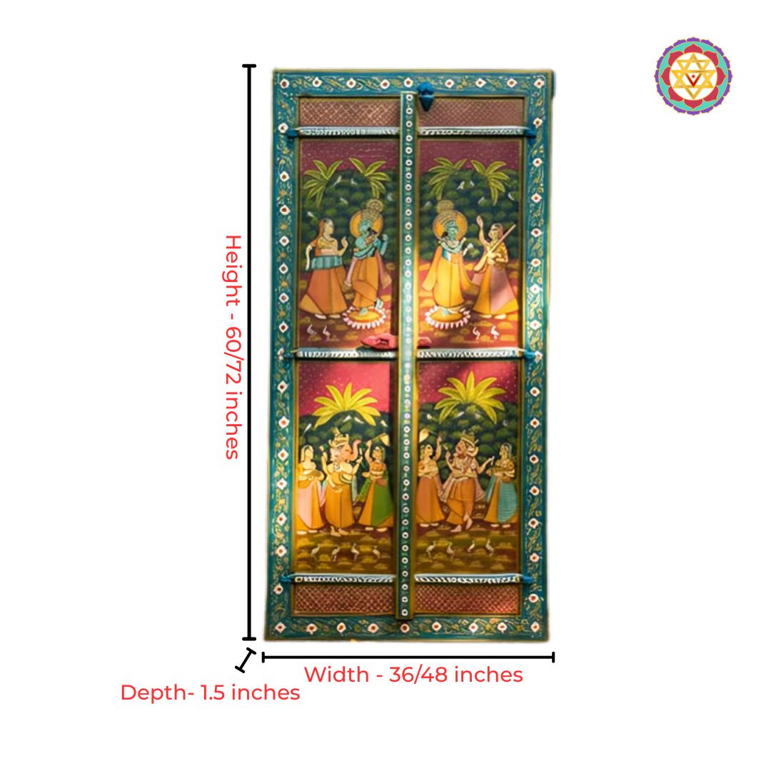 handpainted radha krishna wooden wall décor