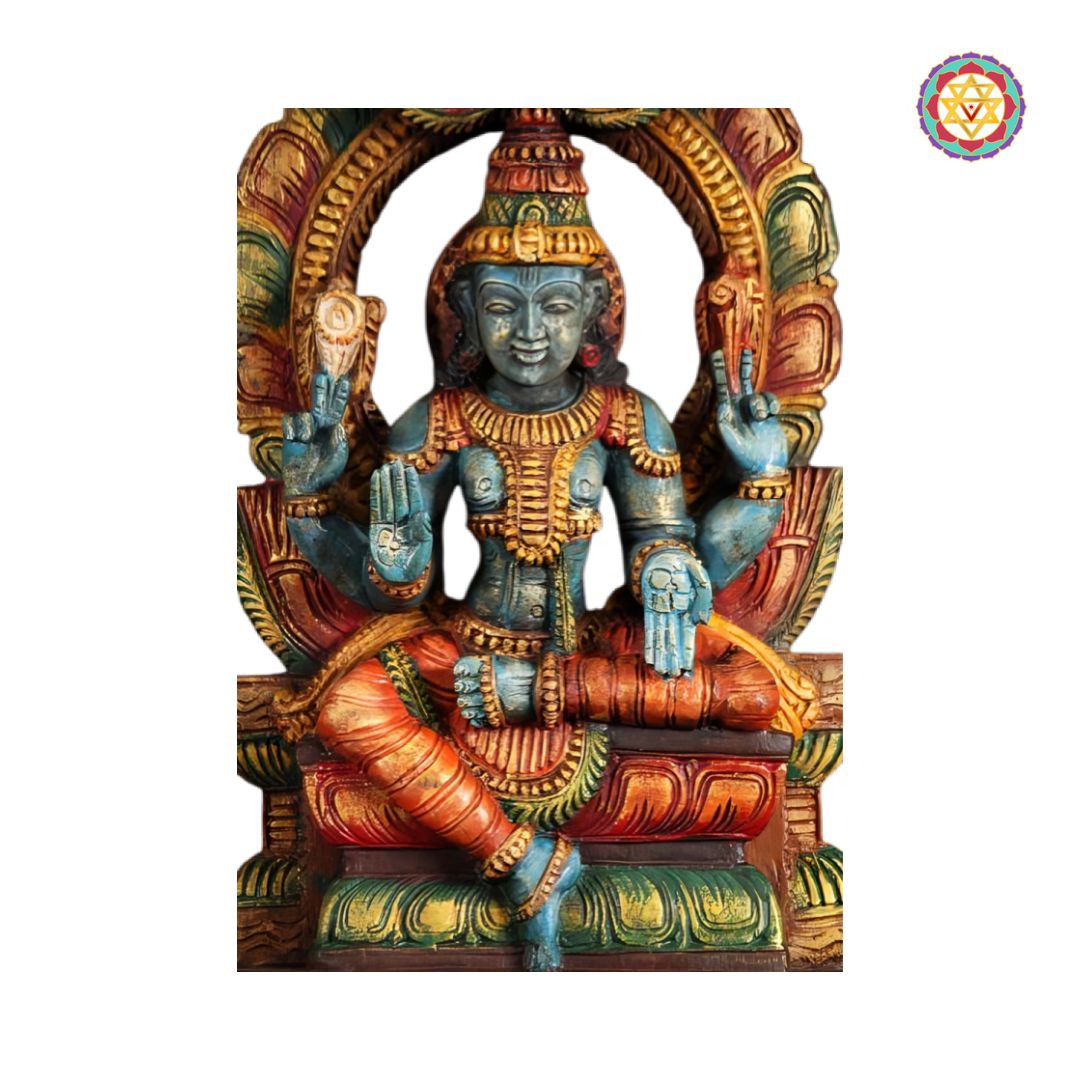 wooden wall panel carved devotional artwork with prabhavali