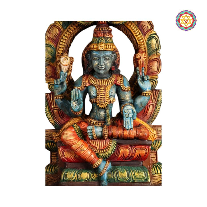 wooden wall panel carved devotional artwork with prabhavali