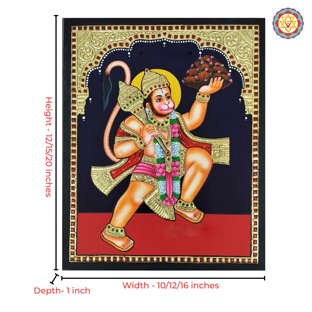 Handmade home wall decor item featuring Lord Hanuman in Tanjore painting style