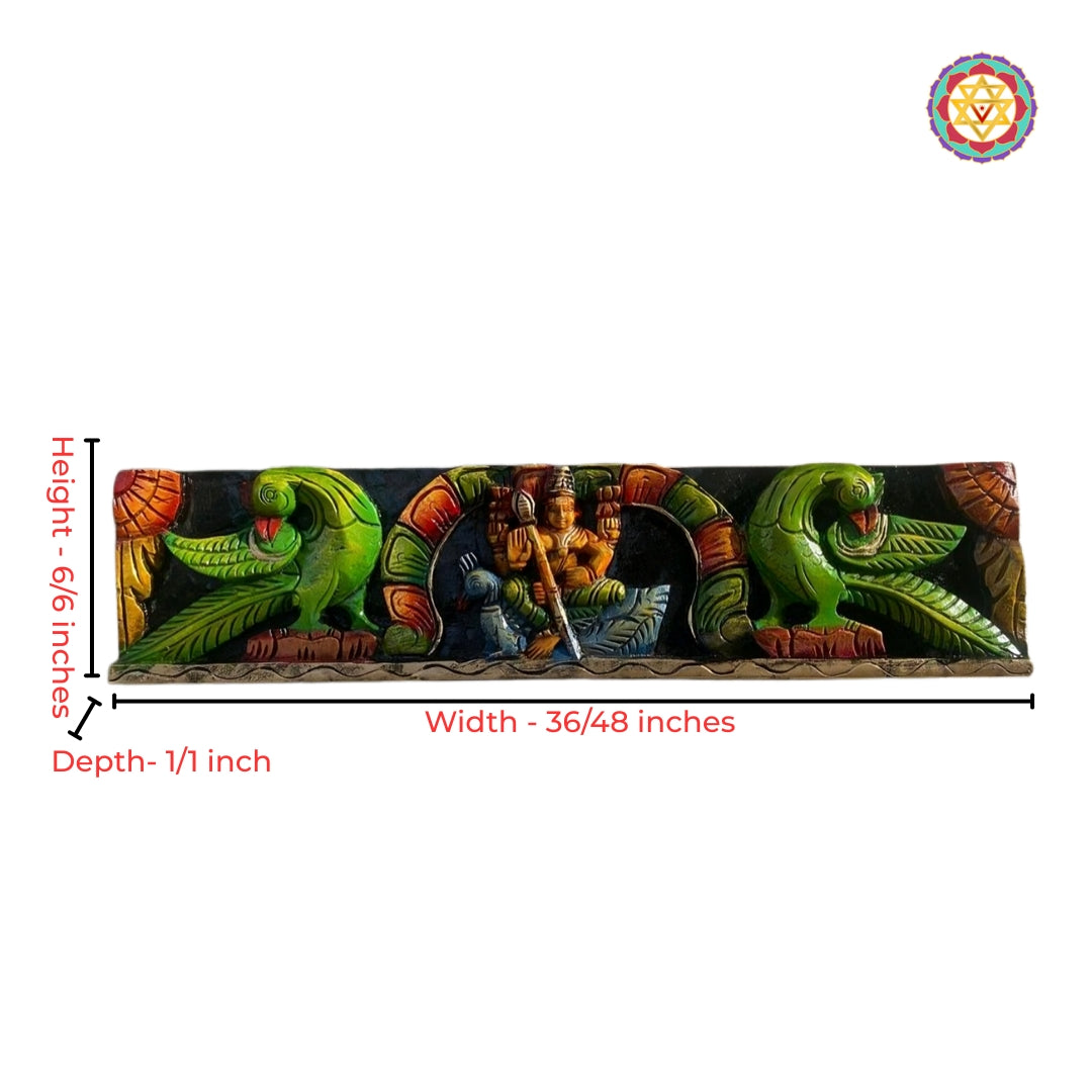 Horizontal Lord Murugan wooden wall panel multicolour