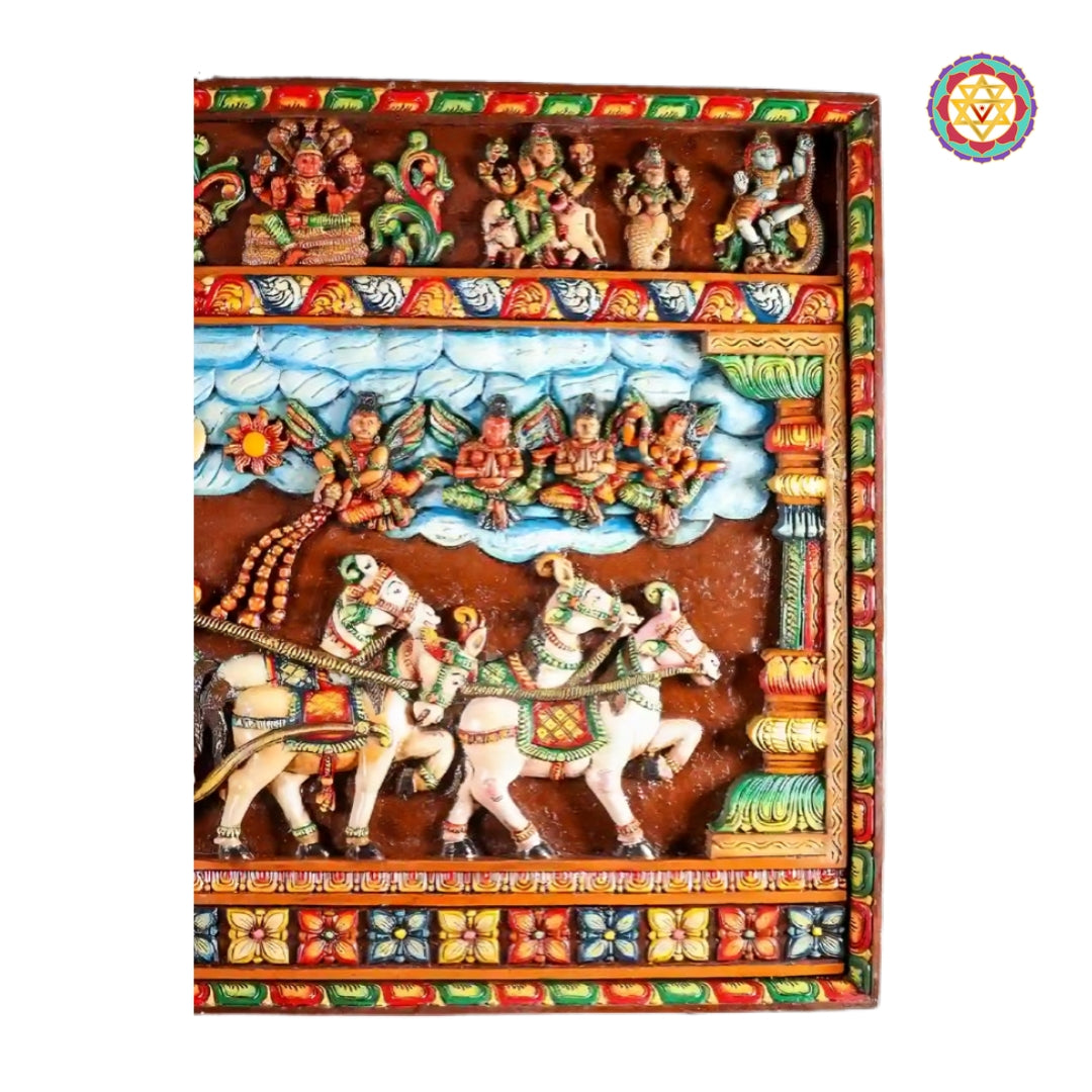 Lord Krishna and Arjuna Hand-Carved Wall Panel