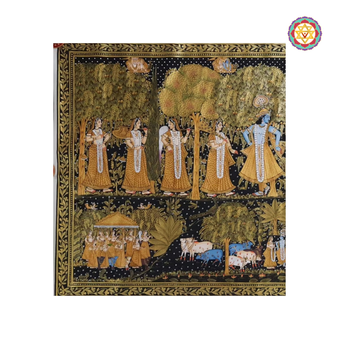 Handpainted Krishna Wall Decor for Pooja Room