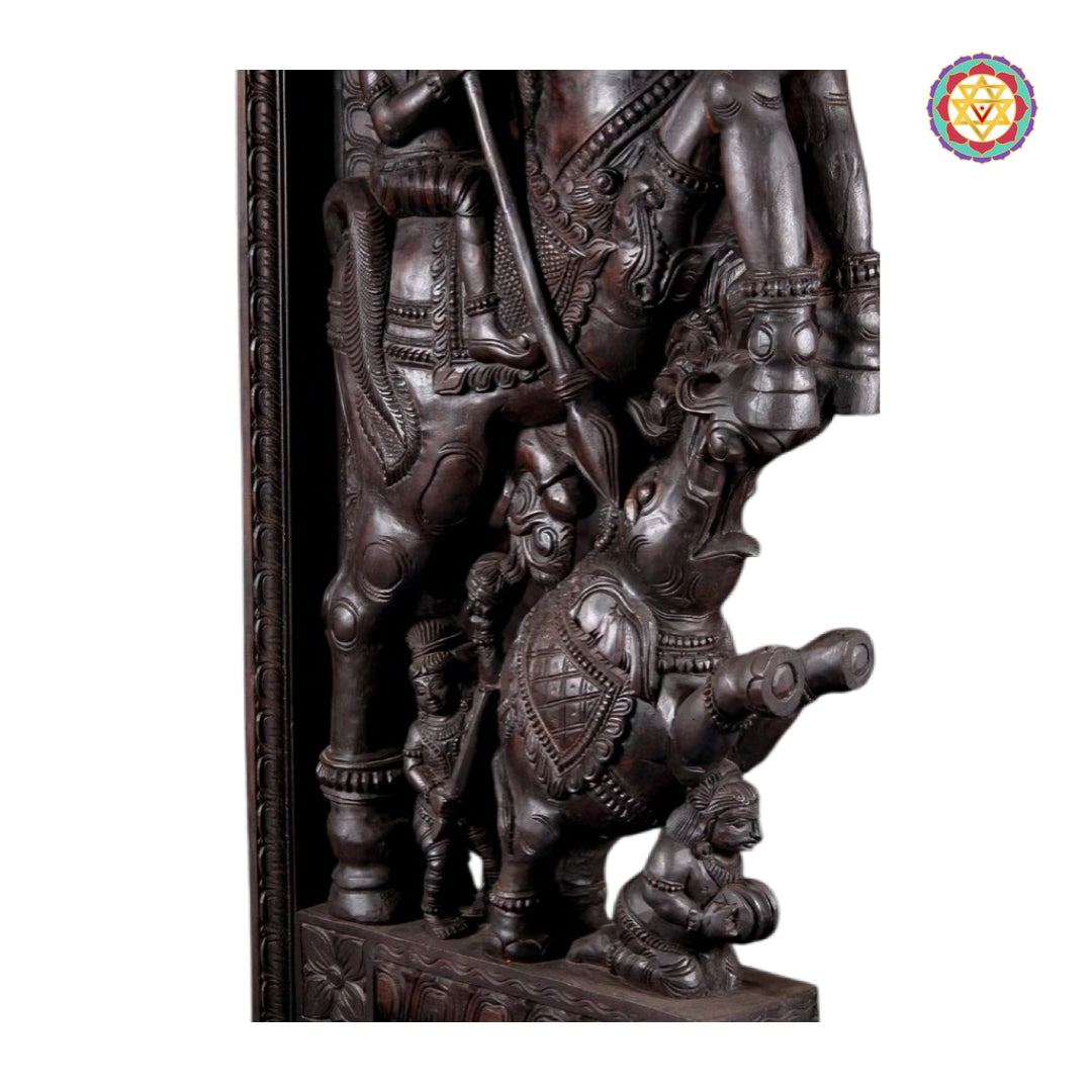 Traditional Wooden Wall Decor Horses and Warriors with Yali Motifs