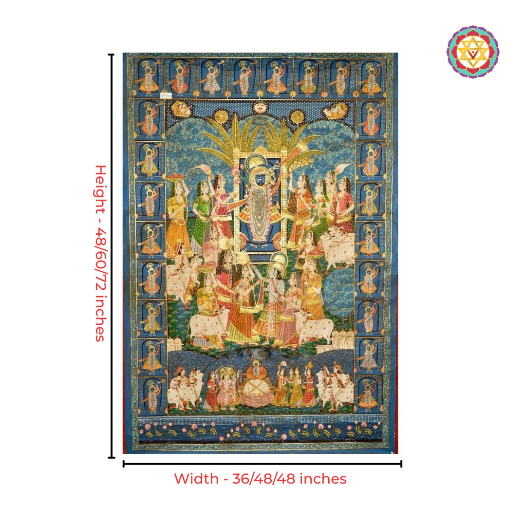 Handpainted Shrinathji Pichwai with traditional border