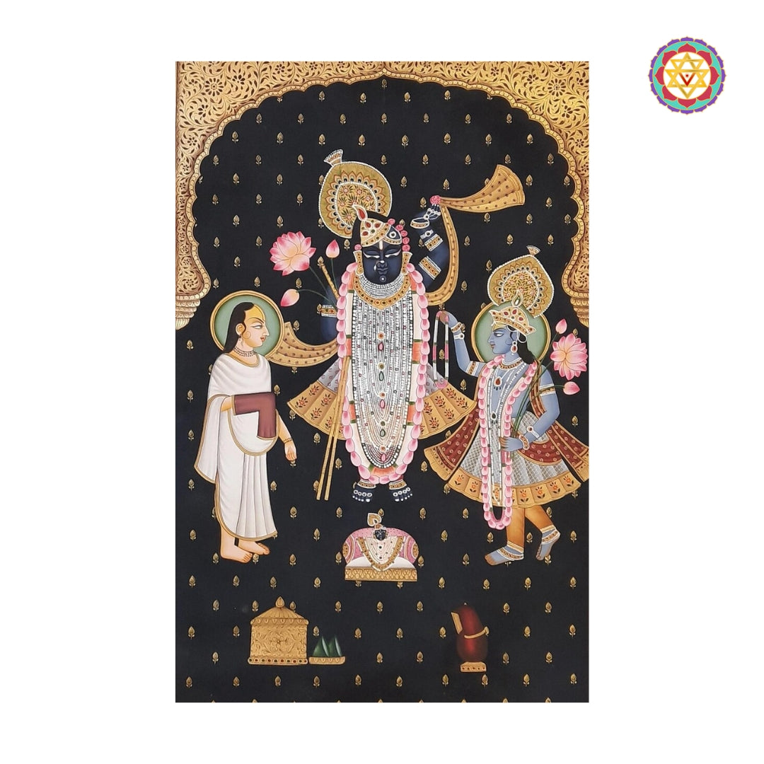 Spiritual wall art featuring Shrinathji, Yamunaji, Mahaprabhuji