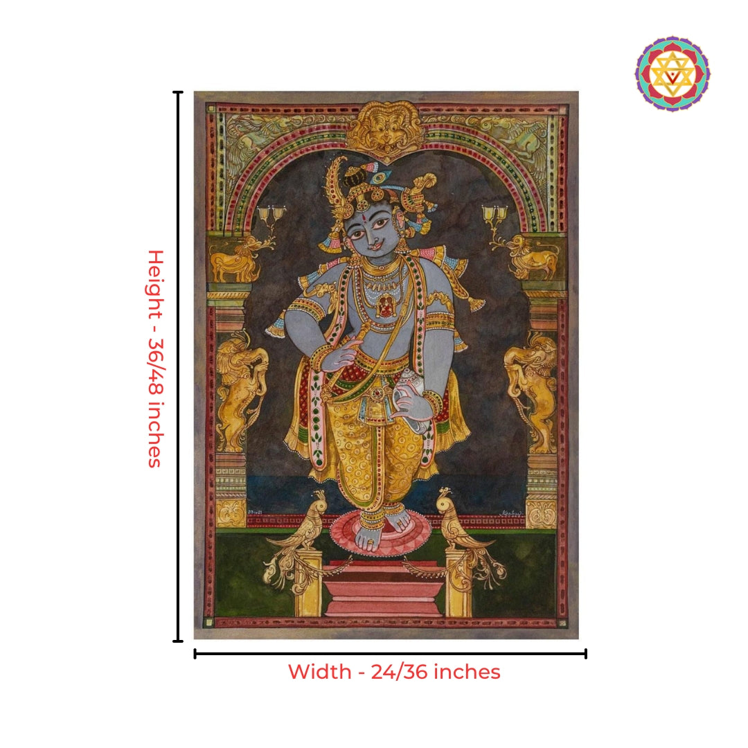Handpainted Krishna Pichwai art with temple architecture