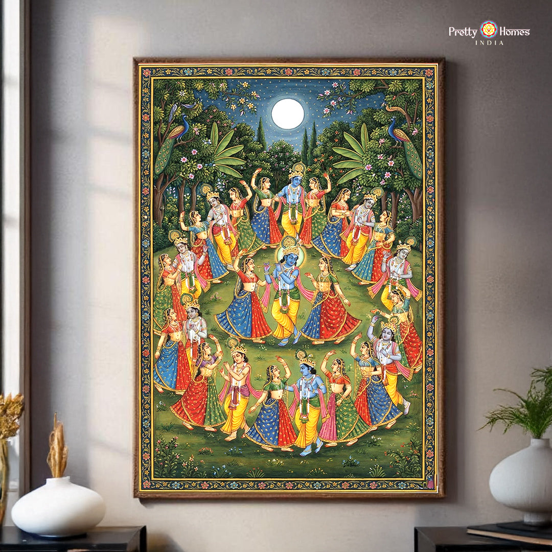 Handpainted Krishna Raas Leela Pichwai wall painting