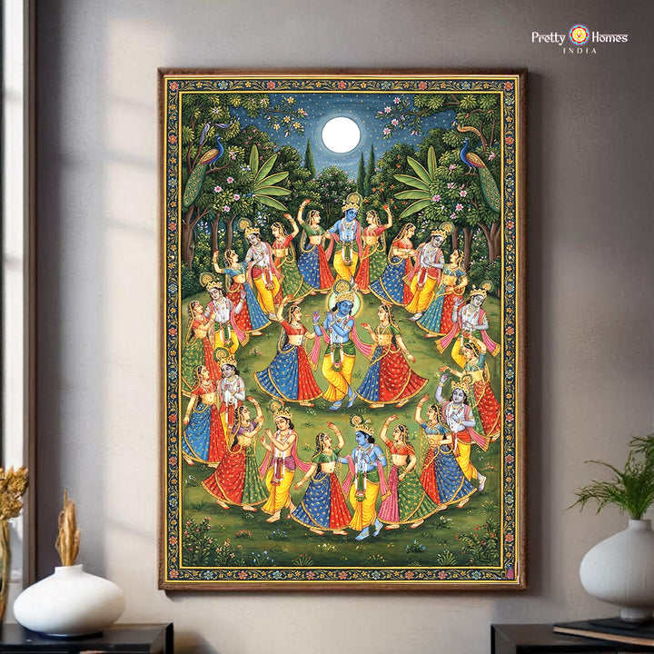 Handpainted Krishna Raas Leela Pichwai wall painting
