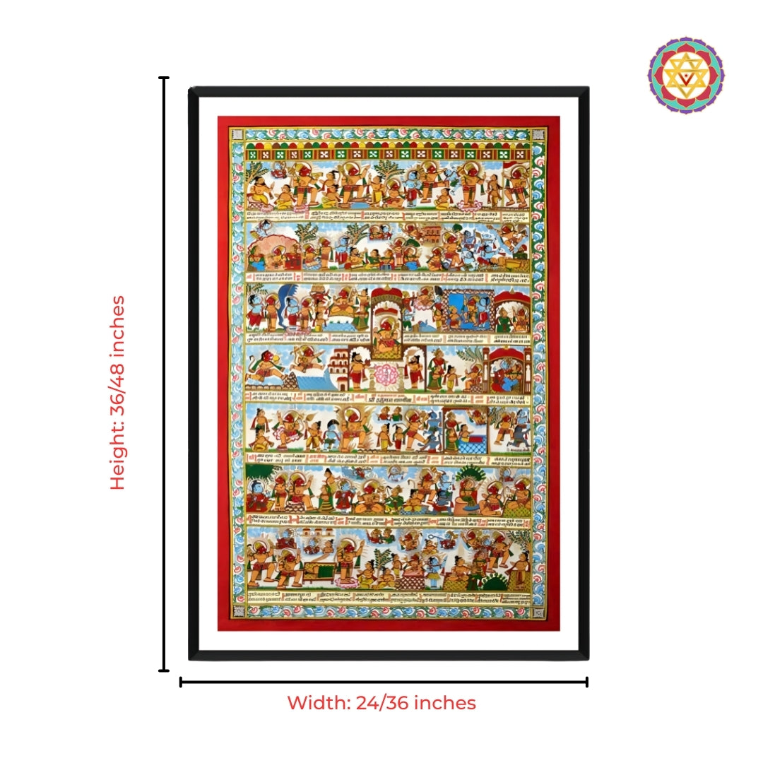 Traditional Phad folk art Hanuman Chalisa painting handcrafted devotional wall decor for temples